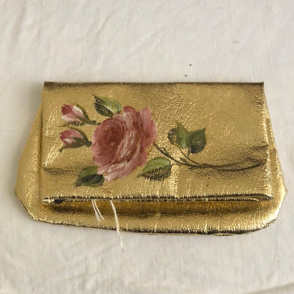 Vintage gold clutch with rose